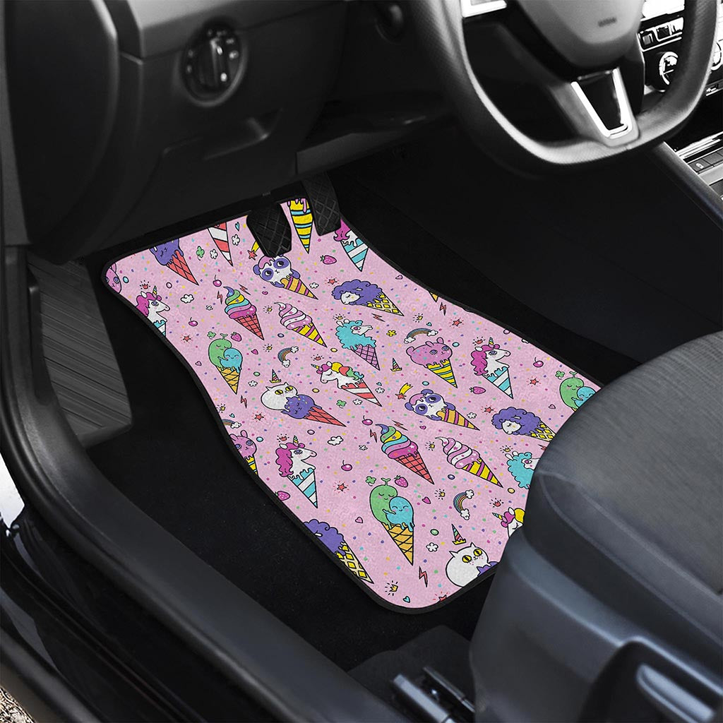 Girly Unicorn Ice Cream Pattern Print Front and Back Car Floor Mats