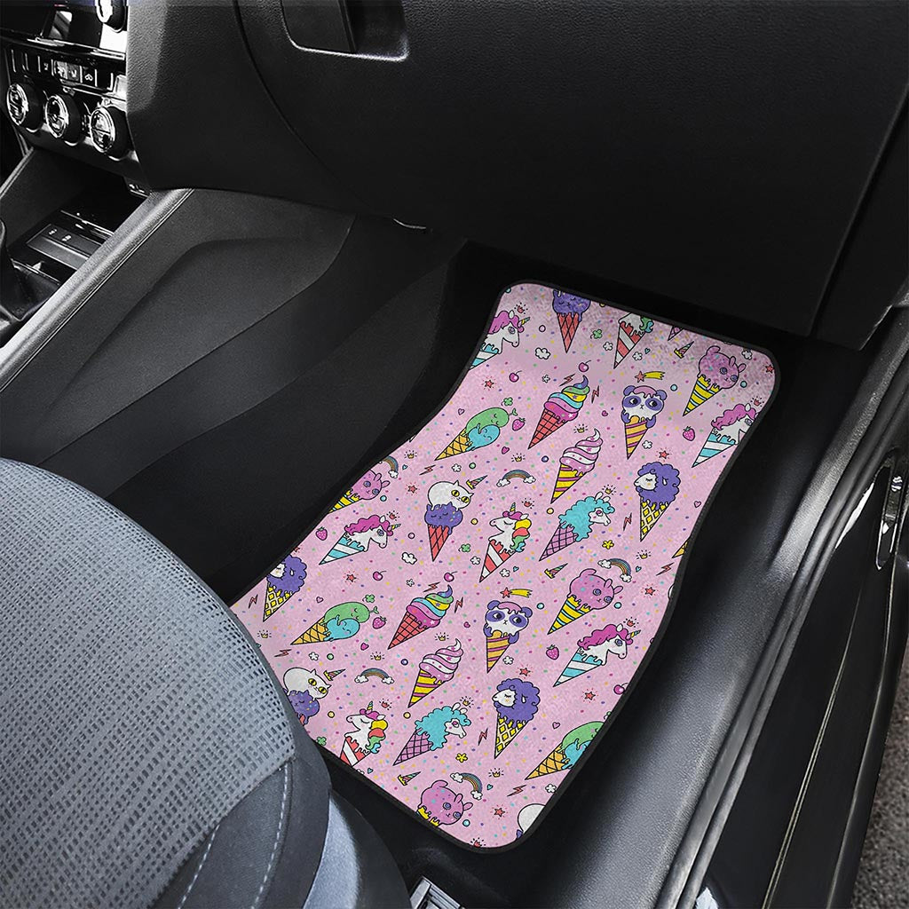 Girly Unicorn Ice Cream Pattern Print Front and Back Car Floor Mats