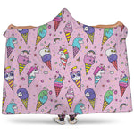 Girly Unicorn Ice Cream Pattern Print Hooded Blanket