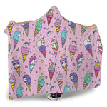Girly Unicorn Ice Cream Pattern Print Hooded Blanket