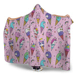 Girly Unicorn Ice Cream Pattern Print Hooded Blanket