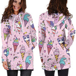 Girly Unicorn Ice Cream Pattern Print Hoodie Dress GearFrost