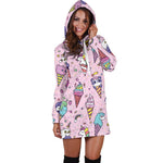 Girly Unicorn Ice Cream Pattern Print Hoodie Dress GearFrost