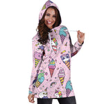 Girly Unicorn Ice Cream Pattern Print Hoodie Dress GearFrost