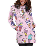 Girly Unicorn Ice Cream Pattern Print Hoodie Dress GearFrost