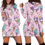 Girly Unicorn Ice Cream Pattern Print Hoodie Dress GearFrost