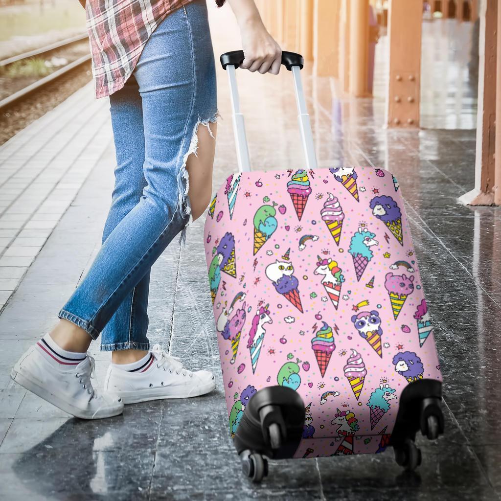 Girly Unicorn Ice Cream Pattern Print Luggage Cover GearFrost