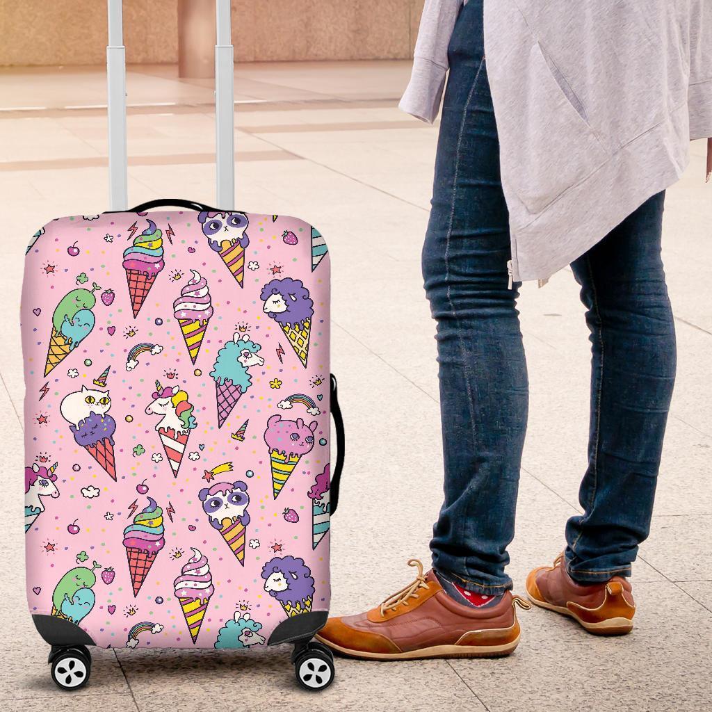 Girly Unicorn Ice Cream Pattern Print Luggage Cover GearFrost