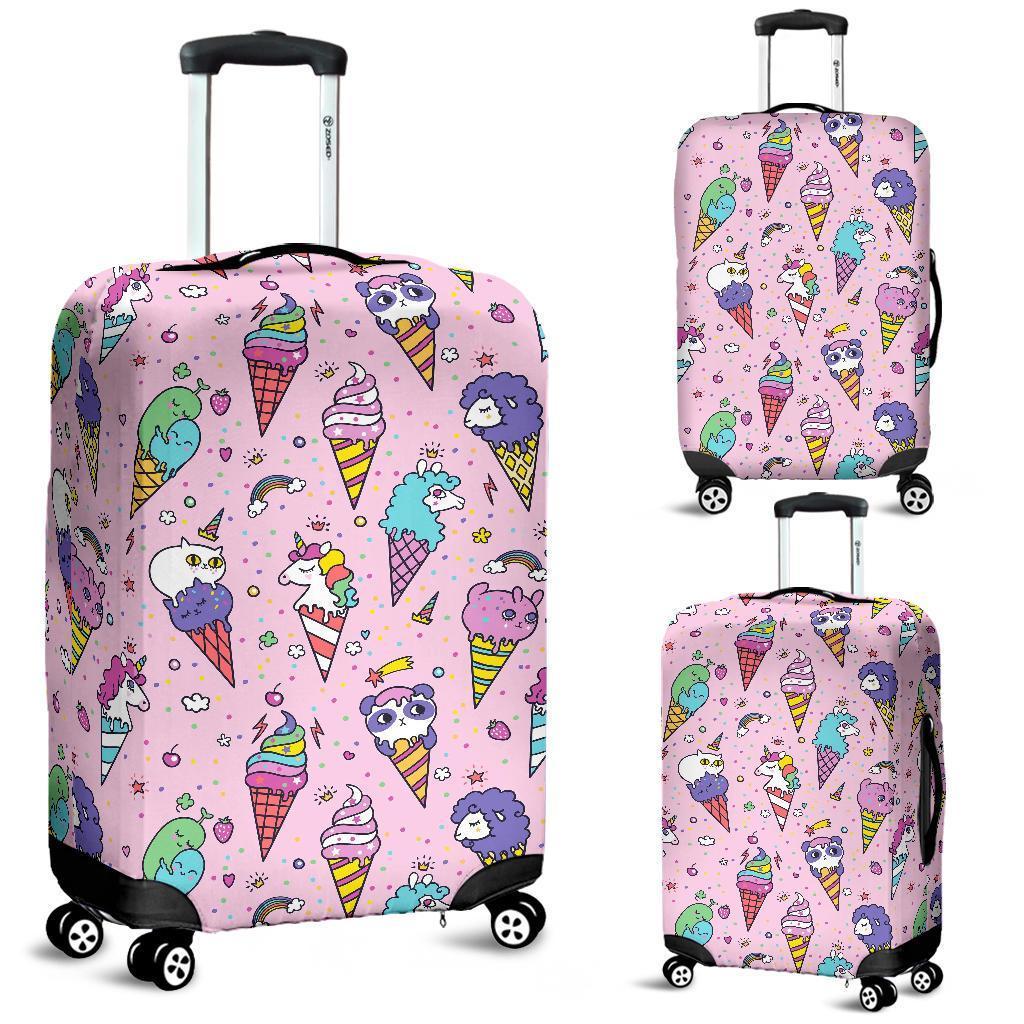 Girly Unicorn Ice Cream Pattern Print Luggage Cover GearFrost