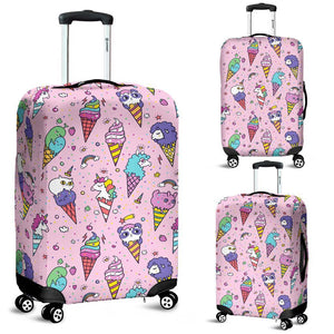 Girly Unicorn Ice Cream Pattern Print Luggage Cover GearFrost