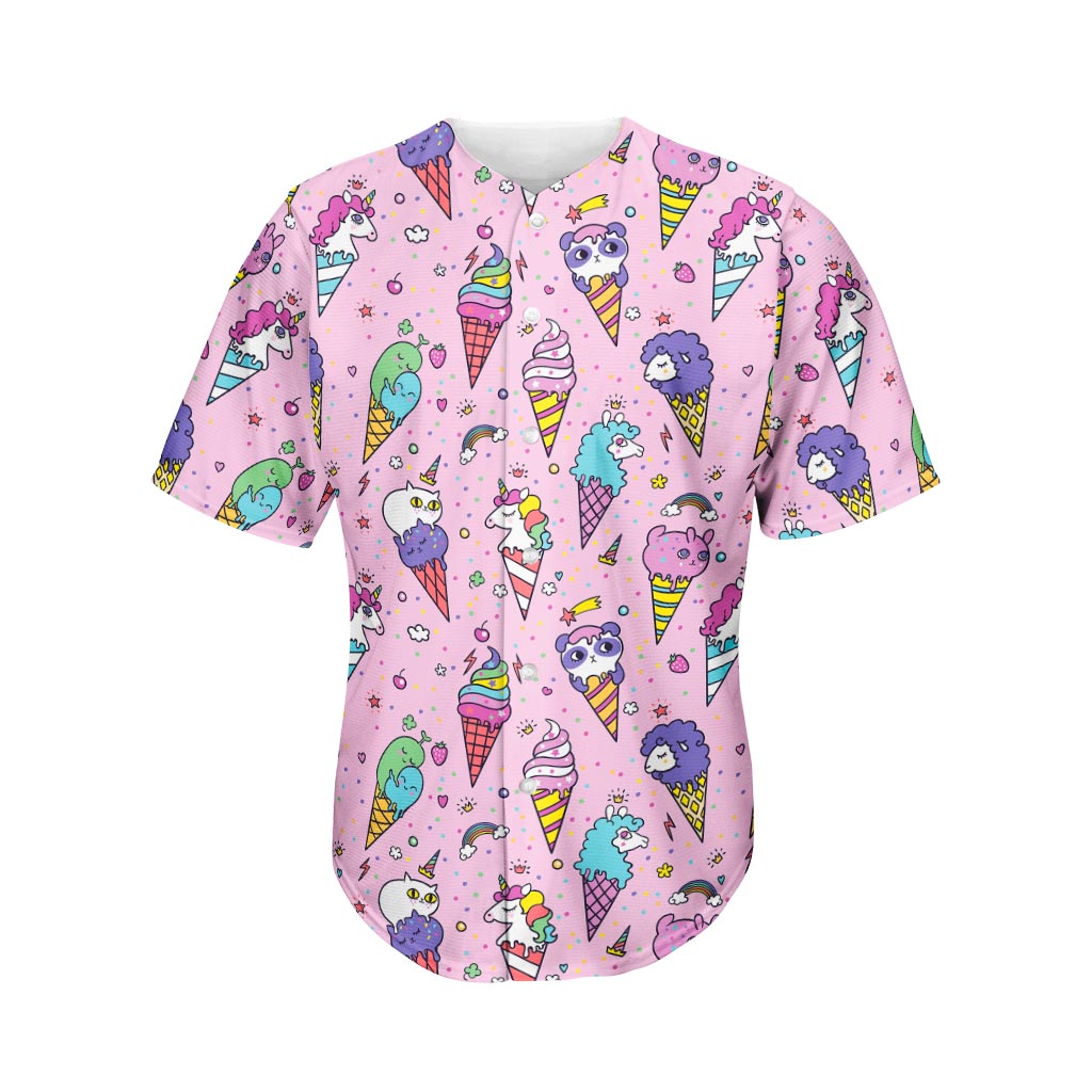 Girly Unicorn Ice Cream Pattern Print Men's Baseball Jersey