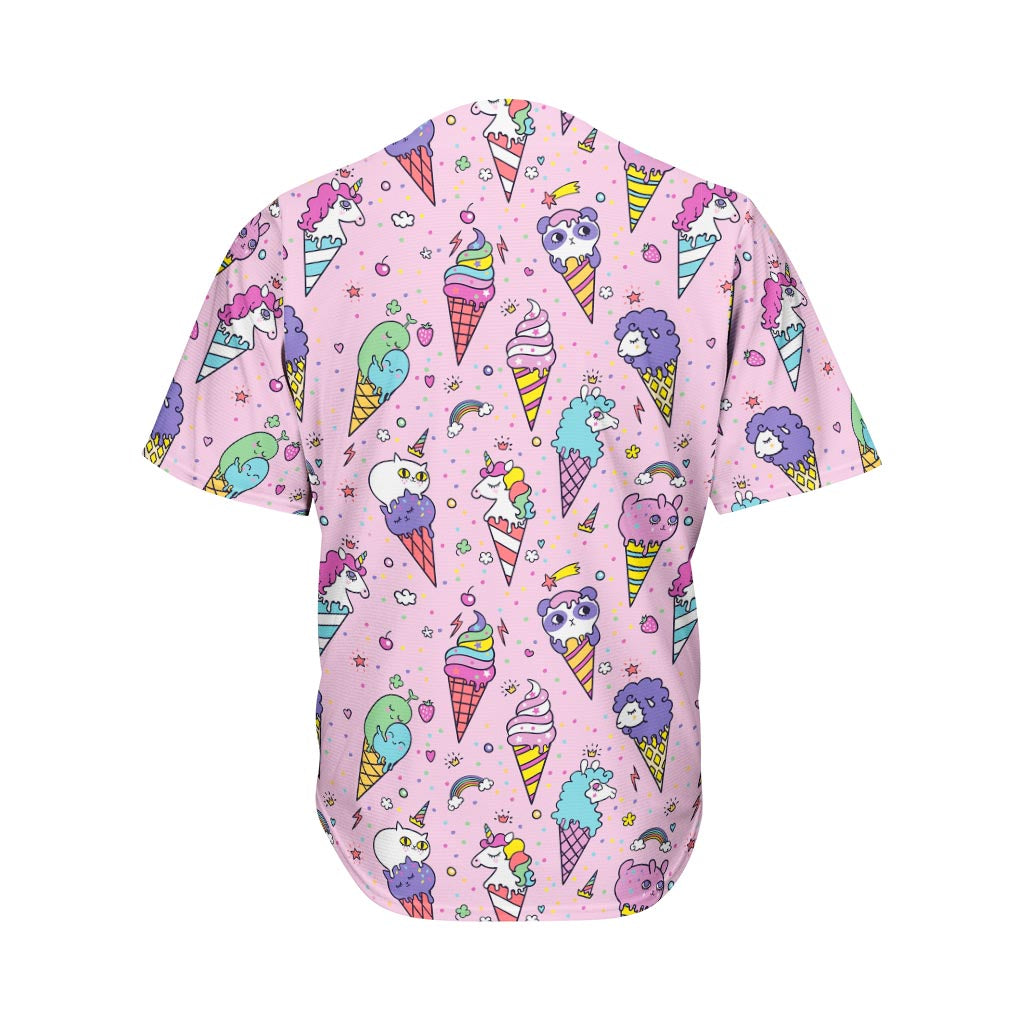 Girly Unicorn Ice Cream Pattern Print Men's Baseball Jersey
