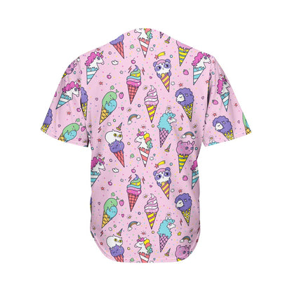 Girly Unicorn Ice Cream Pattern Print Men's Baseball Jersey