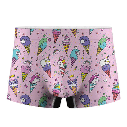 Girly Unicorn Ice Cream Pattern Print Men's Boxer Briefs