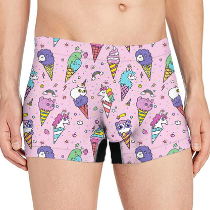 Girly Unicorn Ice Cream Pattern Print Men's Boxer Briefs