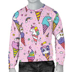 Girly Unicorn Ice Cream Pattern Print Men's Crewneck Sweatshirt GearFrost