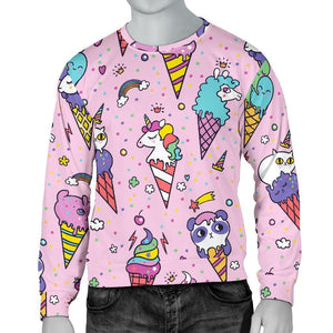 Girly Unicorn Ice Cream Pattern Print Men's Crewneck Sweatshirt GearFrost