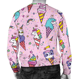 Girly Unicorn Ice Cream Pattern Print Men's Crewneck Sweatshirt GearFrost