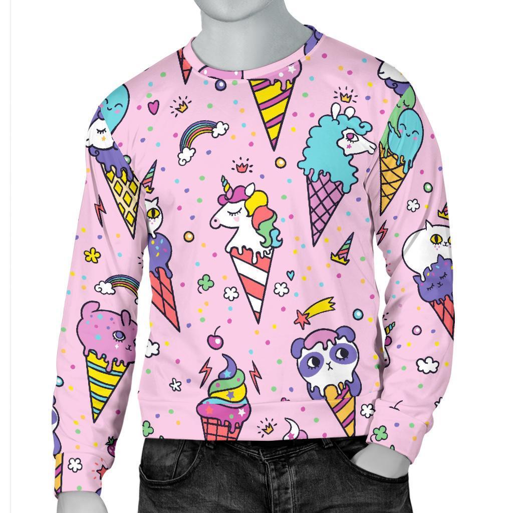 Girly Unicorn Ice Cream Pattern Print Men's Crewneck Sweatshirt GearFrost