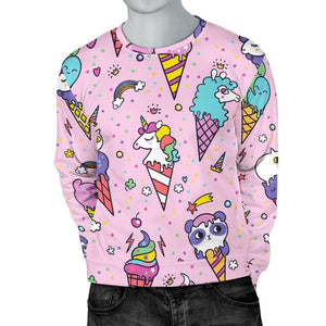 Girly Unicorn Ice Cream Pattern Print Men's Crewneck Sweatshirt GearFrost