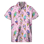 Girly Unicorn Ice Cream Pattern Print Men's Short Sleeve Shirt