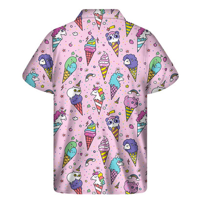 Girly Unicorn Ice Cream Pattern Print Men's Short Sleeve Shirt