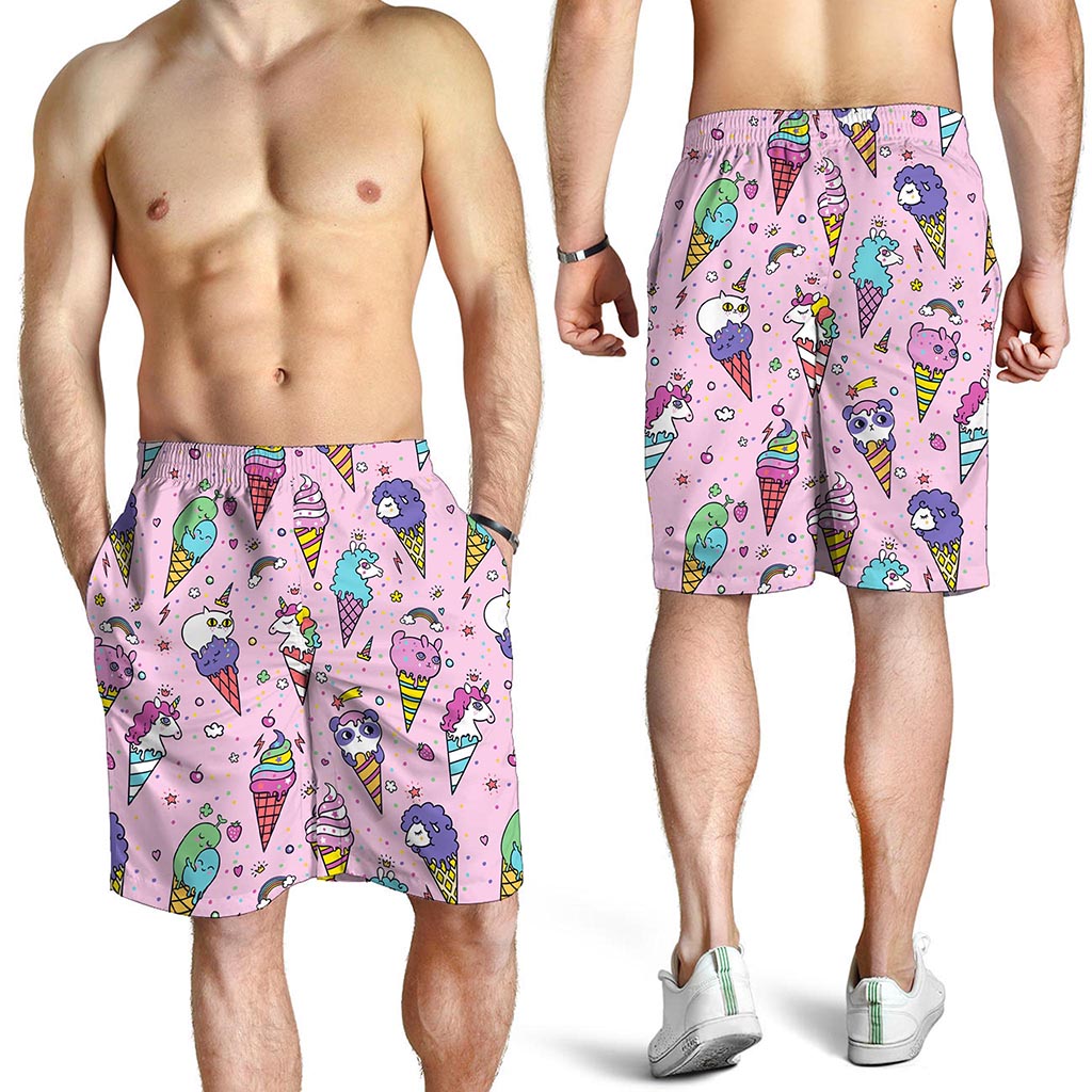 Girly Unicorn Ice Cream Pattern Print Men's Shorts