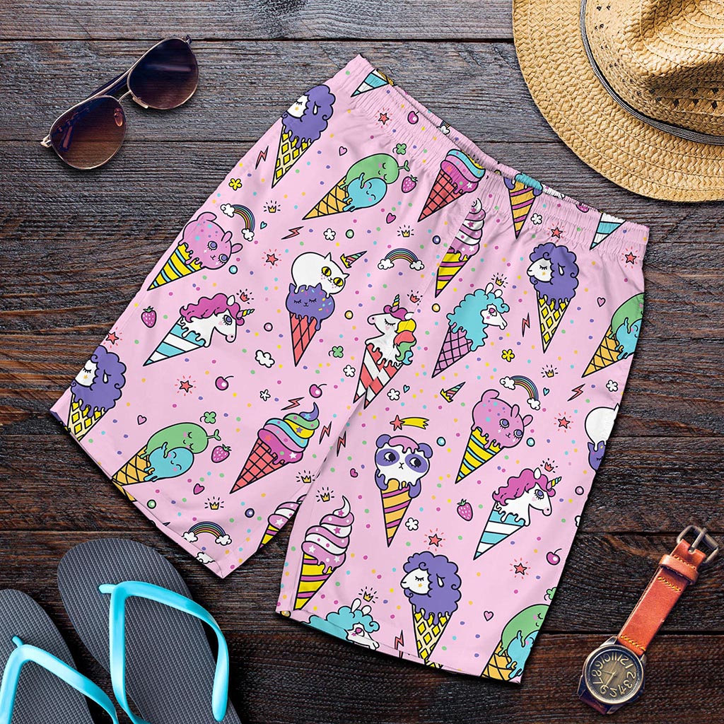 Girly Unicorn Ice Cream Pattern Print Men's Shorts