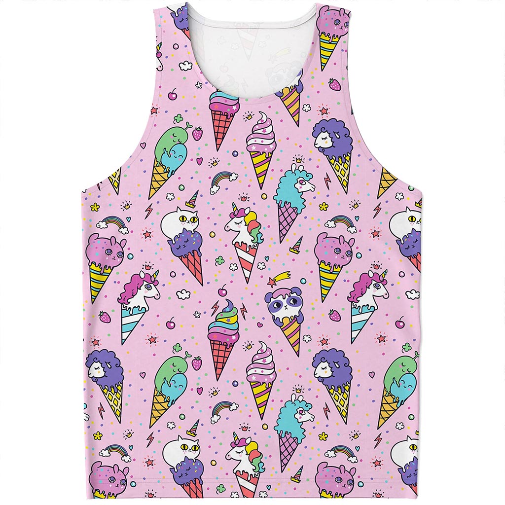 Girly Unicorn Ice Cream Pattern Print Men's Tank Top