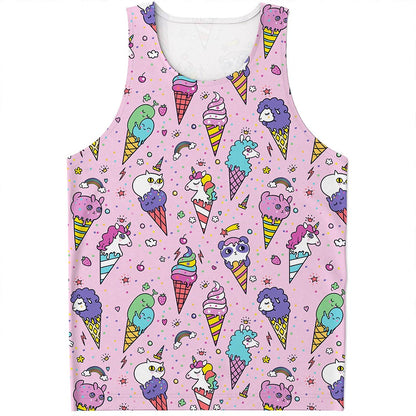 Girly Unicorn Ice Cream Pattern Print Men's Tank Top