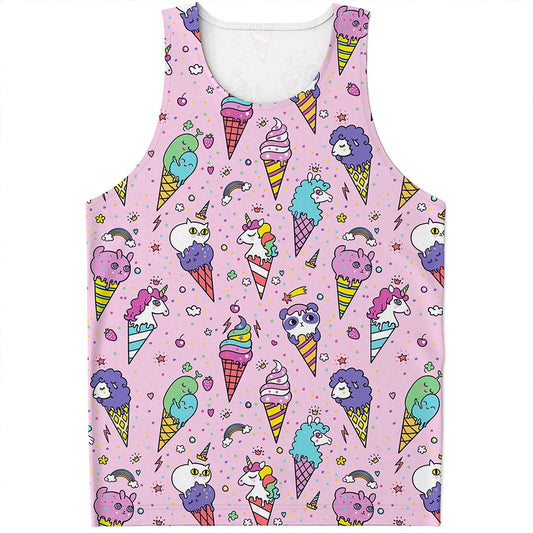 Girly Unicorn Ice Cream Pattern Print Men's Tank Top