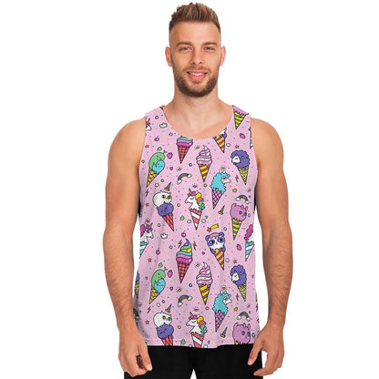 Girly Unicorn Ice Cream Pattern Print Men's Tank Top