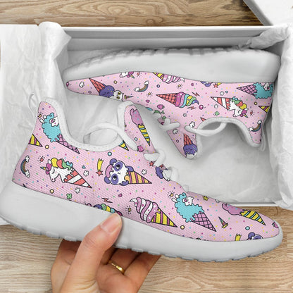 Girly Unicorn Ice Cream Pattern Print Mesh Knit Shoes GearFrost