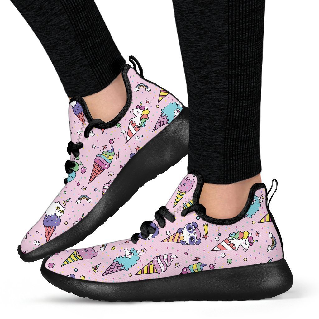 Girly Unicorn Ice Cream Pattern Print Mesh Knit Shoes GearFrost