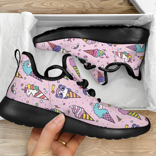 Girly Unicorn Ice Cream Pattern Print Mesh Knit Shoes GearFrost