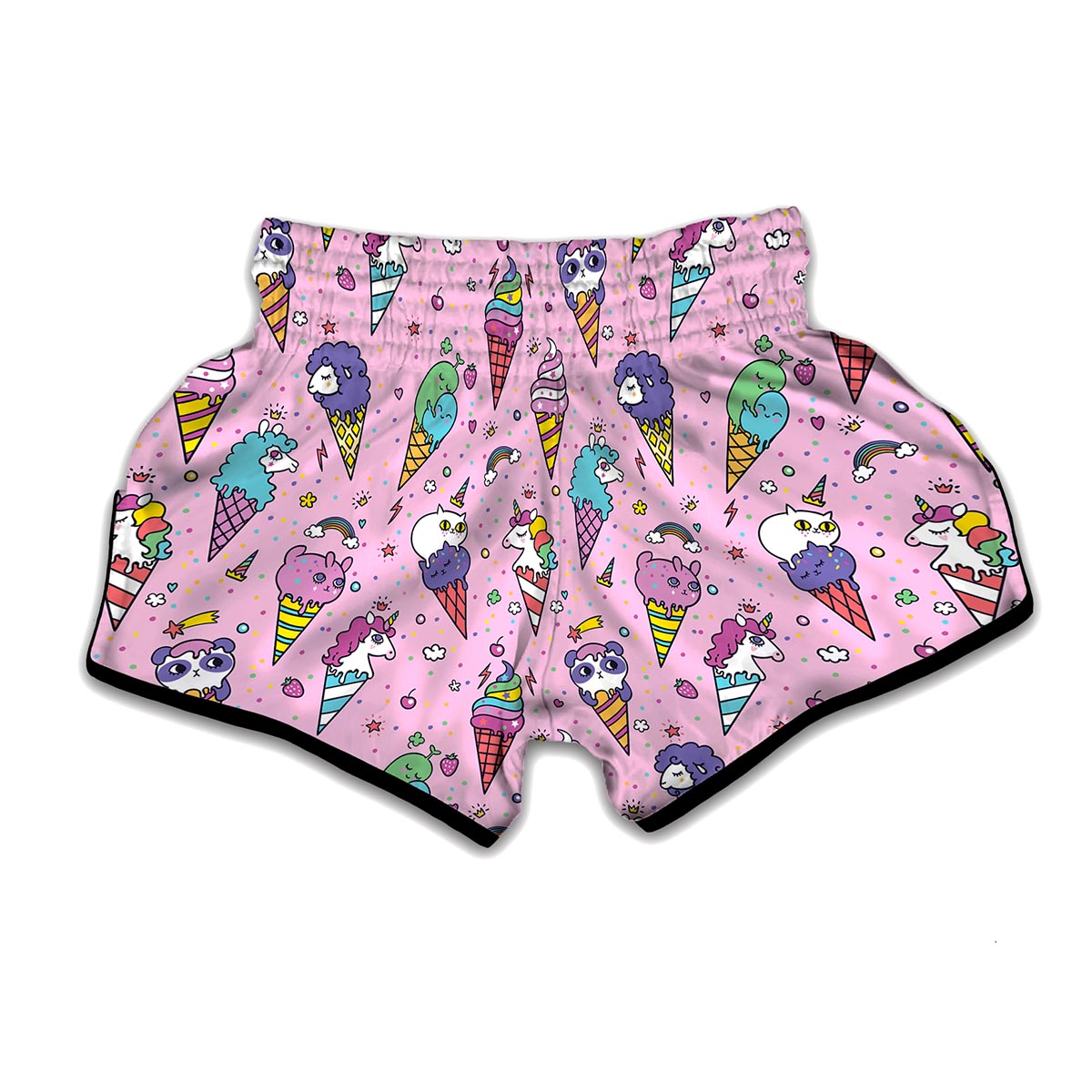 Girly Unicorn Ice Cream Pattern Print Muay Thai Boxing Shorts