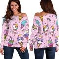 Girly Unicorn Ice Cream Pattern Print Off The Shoulder Sweatshirt