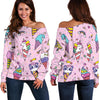 Girly Unicorn Ice Cream Pattern Print Off Shoulder Sweatshirt GearFrost