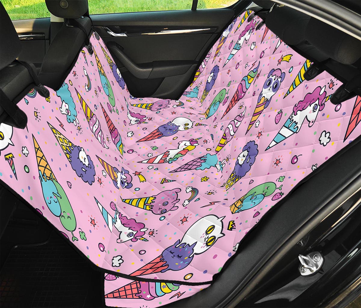 Girly Unicorn Ice Cream Pattern Print Pet Car Back Seat Cover