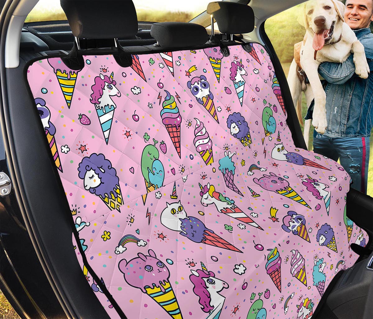 Girly Unicorn Ice Cream Pattern Print Pet Car Back Seat Cover