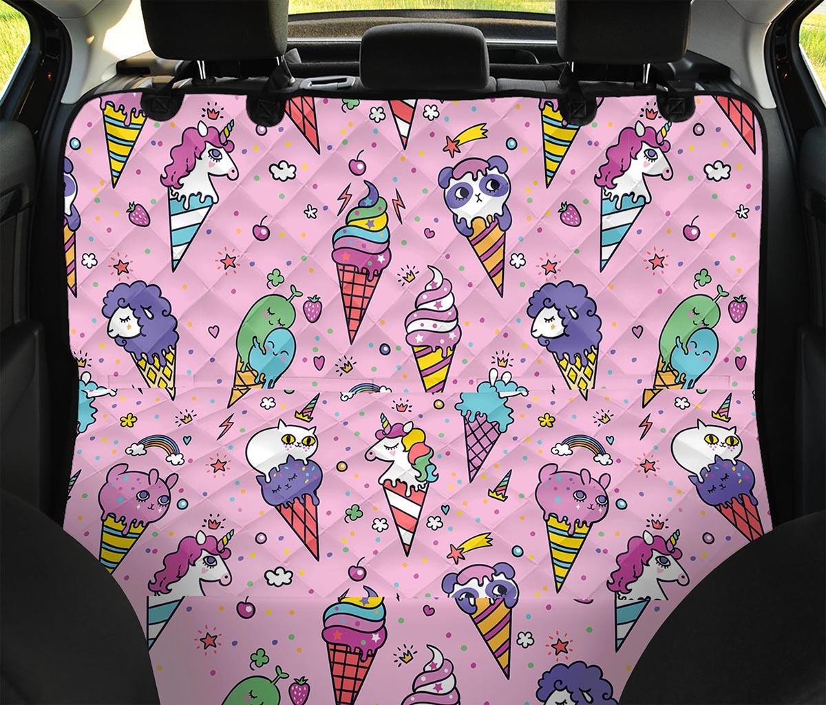 Girly Unicorn Ice Cream Pattern Print Pet Car Back Seat Cover