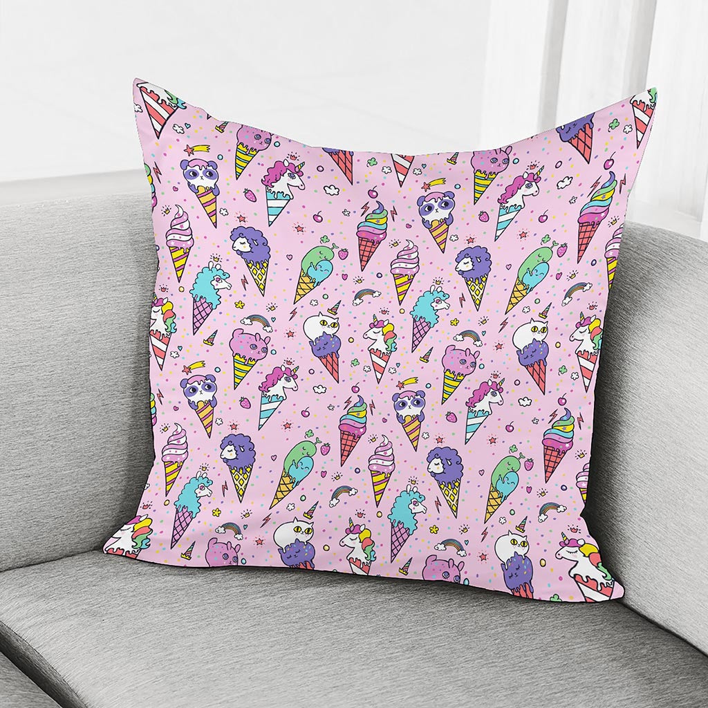 Girly Unicorn Ice Cream Pattern Print Pillow Cover