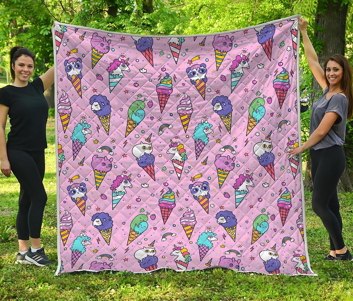 Girly Unicorn Ice Cream Pattern Print Quilt