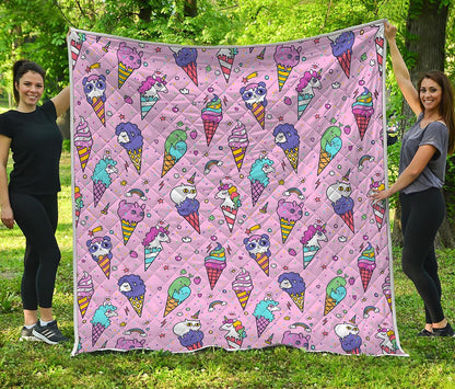 Girly Unicorn Ice Cream Pattern Print Quilt