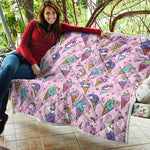 Girly Unicorn Ice Cream Pattern Print Quilt