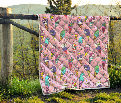Girly Unicorn Ice Cream Pattern Print Quilt