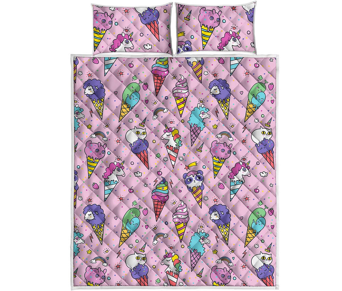 Girly Unicorn Ice Cream Pattern Print Quilt Bed Set