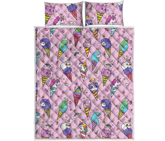Girly Unicorn Ice Cream Pattern Print Quilt Bed Set