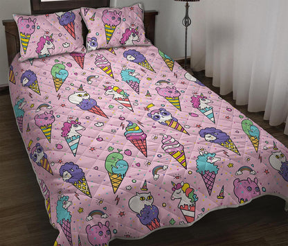 Girly Unicorn Ice Cream Pattern Print Quilt Bed Set