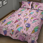 Girly Unicorn Ice Cream Pattern Print Quilt Bed Set